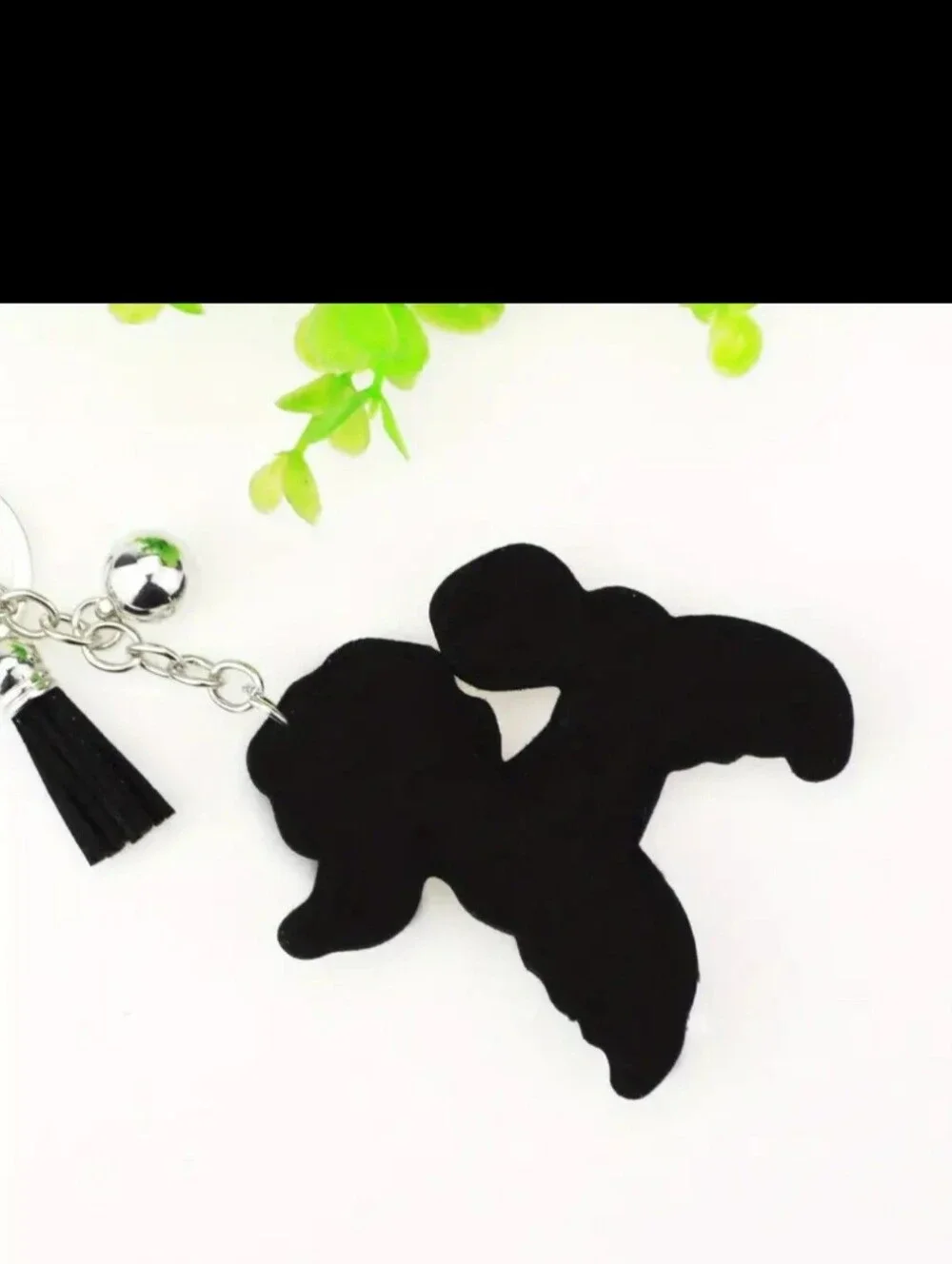 Bling Dog Crystal Rhinestone Keychain Bag Charm With Black Tassel